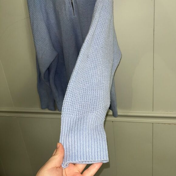 Aerie Turtle Neck 3/4 Zipper Ribbed Blue Oversized Sweater Size Medium - Picture 4 of 7